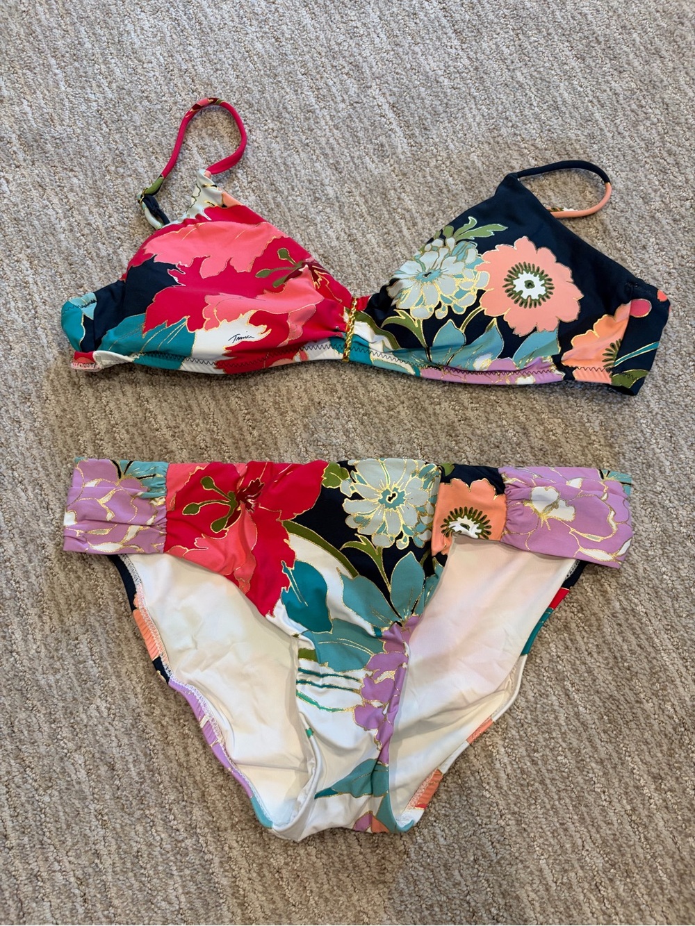 Trina Turk Navy and Coral Floral Bikini Set